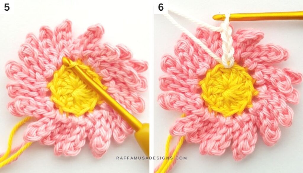 Crochet Gerbera Flower - Step-by-Step Tutorial - 3 - Raffamusa Designs