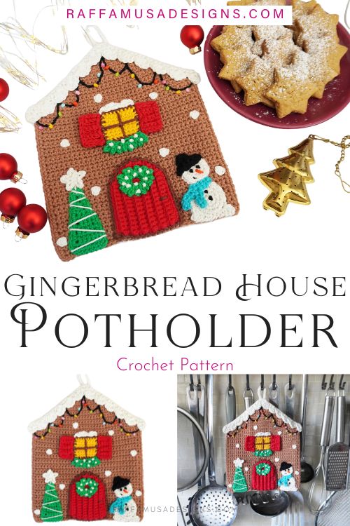 Free Crochet Pattern - Gingerbread House Potholder - Raffamusa Designs