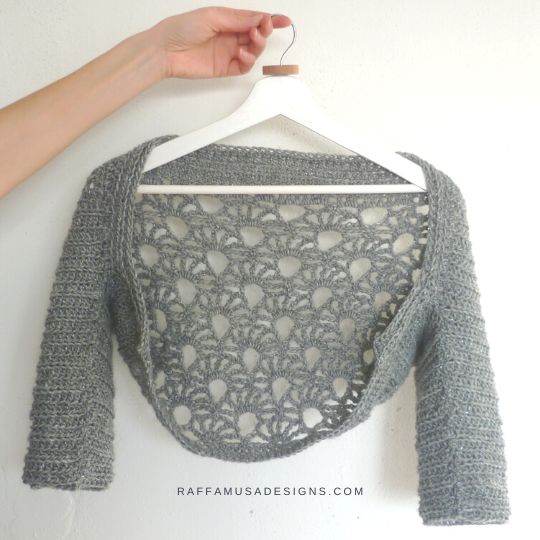 Front side of the crocheted Glitzy Bolero - Raffamusa Designs