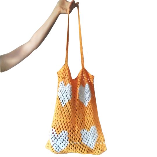 Crochet Granny Heart Market Bag - Raffamusa Designs