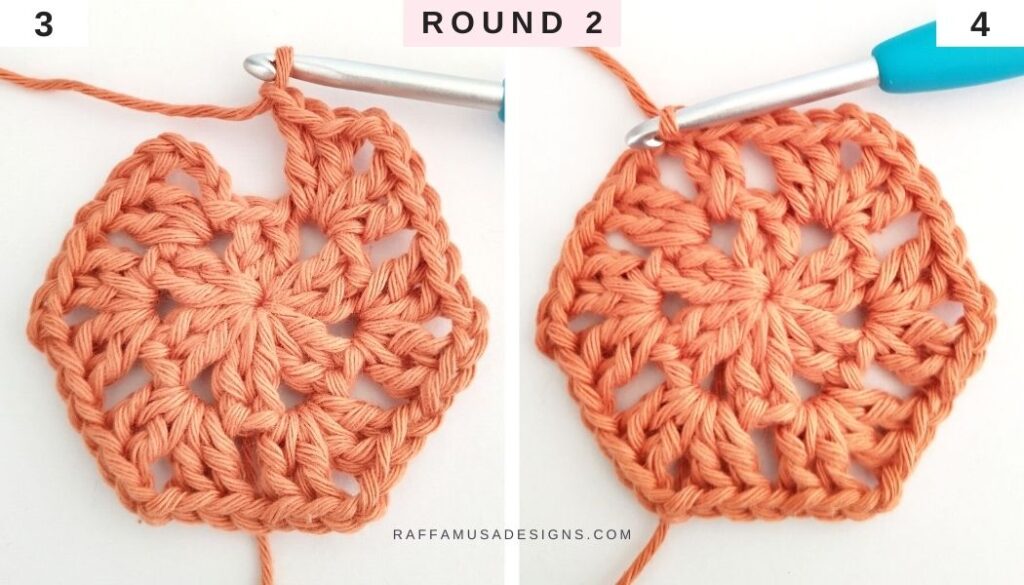 Crochet Granny Hexagon - Round 2 - Raffamusa Designs