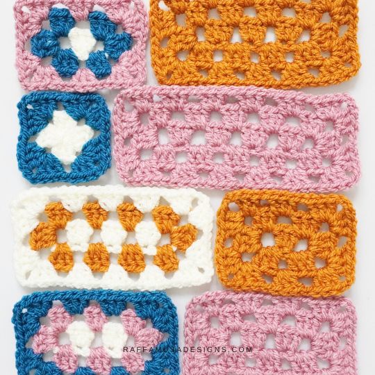 Crochet Granny Rectangles in Different Sizes and Colors - Raffamusa Designs