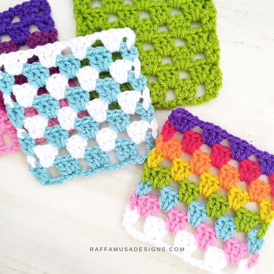 Crocheted Granny Stripe Stitch Squares - Raffamusa Designs