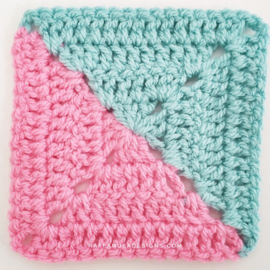 Crochet Half-and-Half Solid Granny Square - Raffamusa Designs