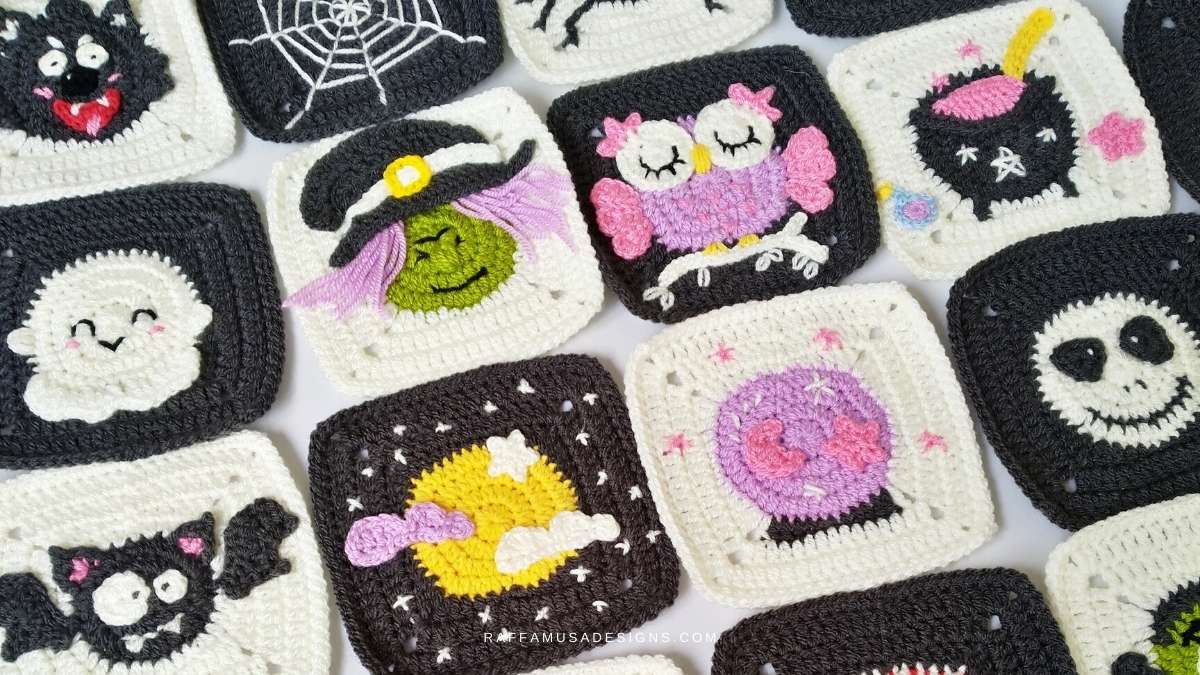 Crochet Halloween Granny Squares - Raffamusa Designs