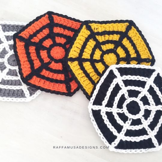 Crochet Spiderweb Halloween Coasters - Free Pattern - Raffamusa Designs