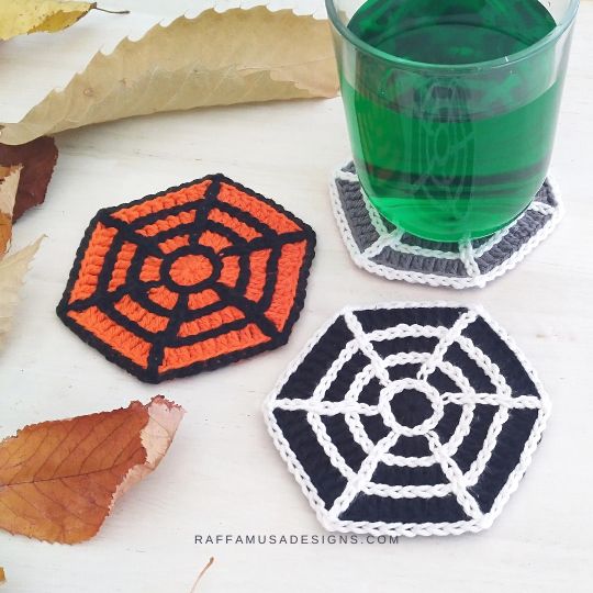 Crochet Spiderweb Halloween Coasters - Raffamusa Designs