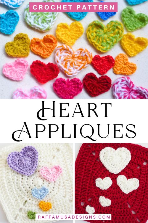 Crochet Heart Appliques - Free Pattern in 5 Sizes - Raffamusa Designs