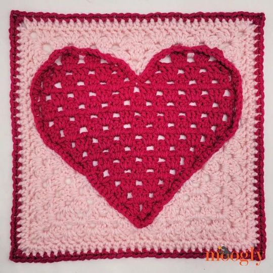 Crochet Heart Filled Square - Moogly