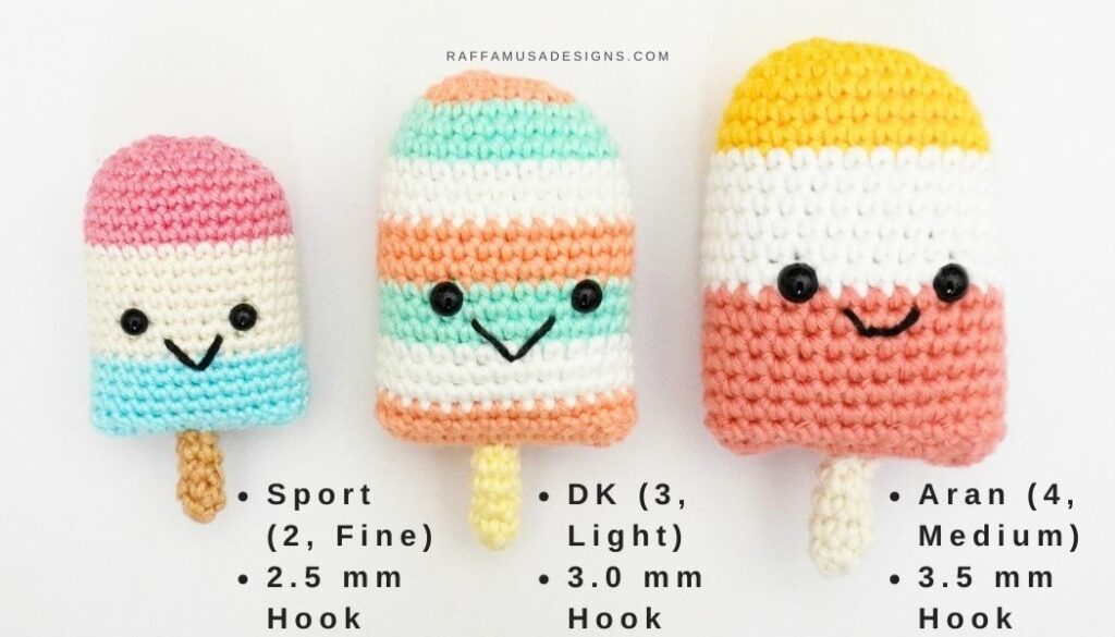 Ice Pop Amigurumi Crocheted with Different Yarns and Hooks - Raffamusa Designs