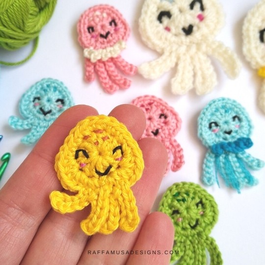 Crochet Jellyfish and Octopus Appliques - Raffamusa Designs