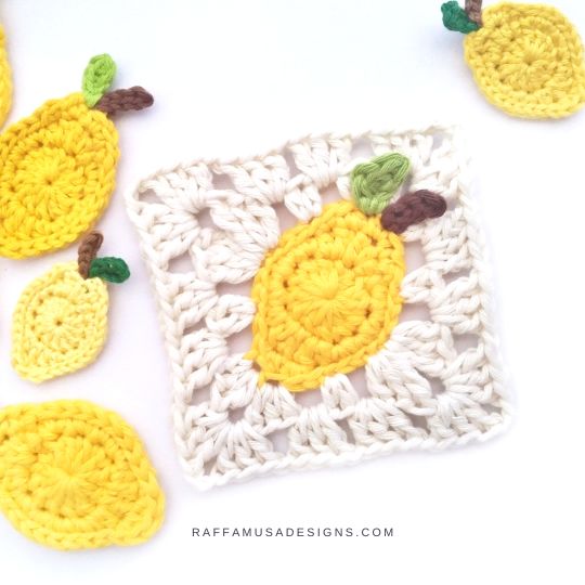 Crochet Lemon Granny Square and Lemon Appliques - Raffamusa Designs
