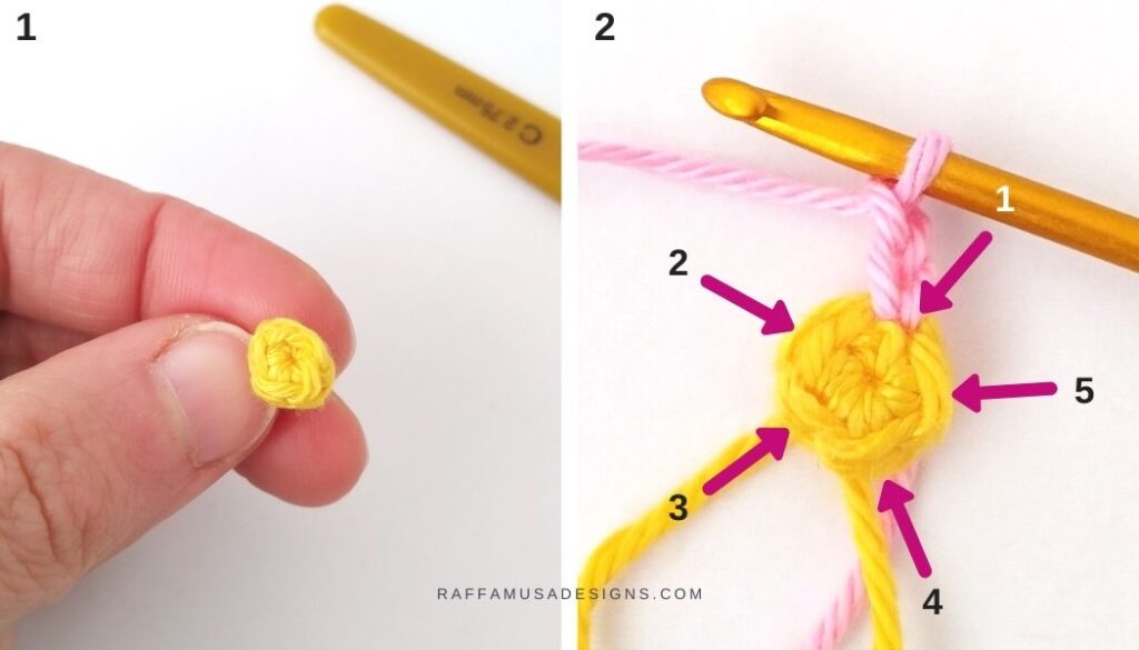 Crochet Little Mountain Flower - Step-by-Step Tutorial 1 - Raffamusa Designs
