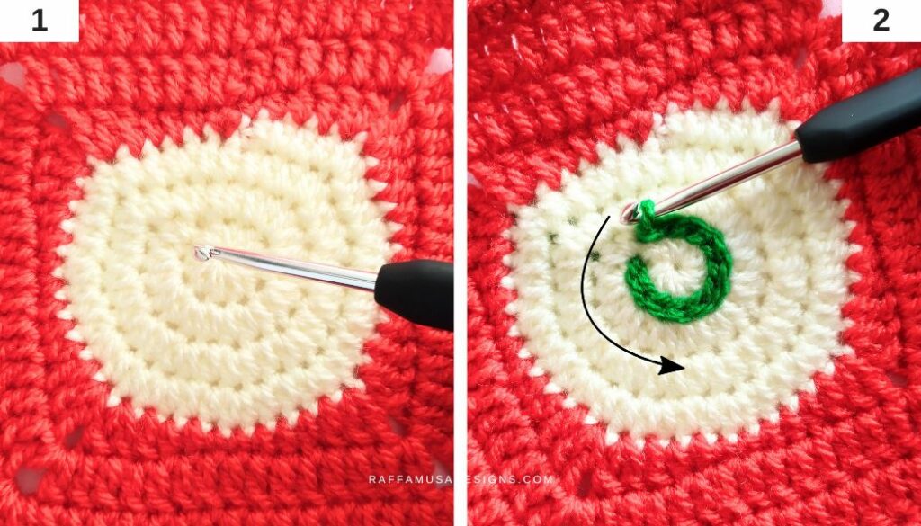 Lollipop Granny Square - Steps 1-2 - Surface Crochet Embroidery - Raffamusa Designs