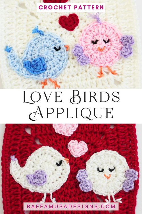 Crochet Love Bird Appliques - Raffamusa Designs