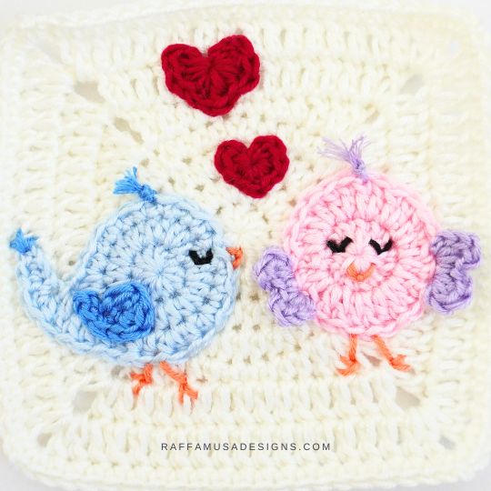Crochet Love Birds Granny Square - Raffamusa Designs