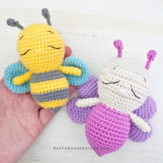 Crochet Mini Bee and Butterfly Amigurumi - RaffamusaDesigns