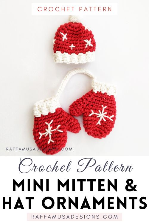 Mini Hat and Mittens Ornaments - Free Crochet Pattern - Raffamusa Designs