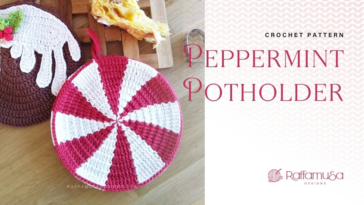Christmas Peppermint Potholder - Free Crochet Pattern - Raffamusa Designs