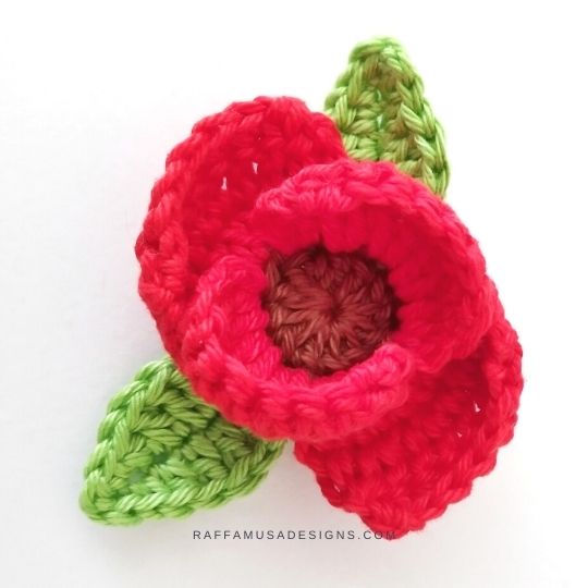 Crochet Poppy Flower Applique - Raffamusa Designs
