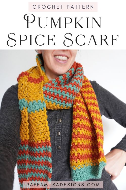 Crochet Pumpkin Spice Moss Stitch Scarf - Raffamusa Designs