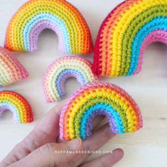Small Rainbow Amigurumi Crocheted in Aran-weight Yarn - Raffamusa Designs