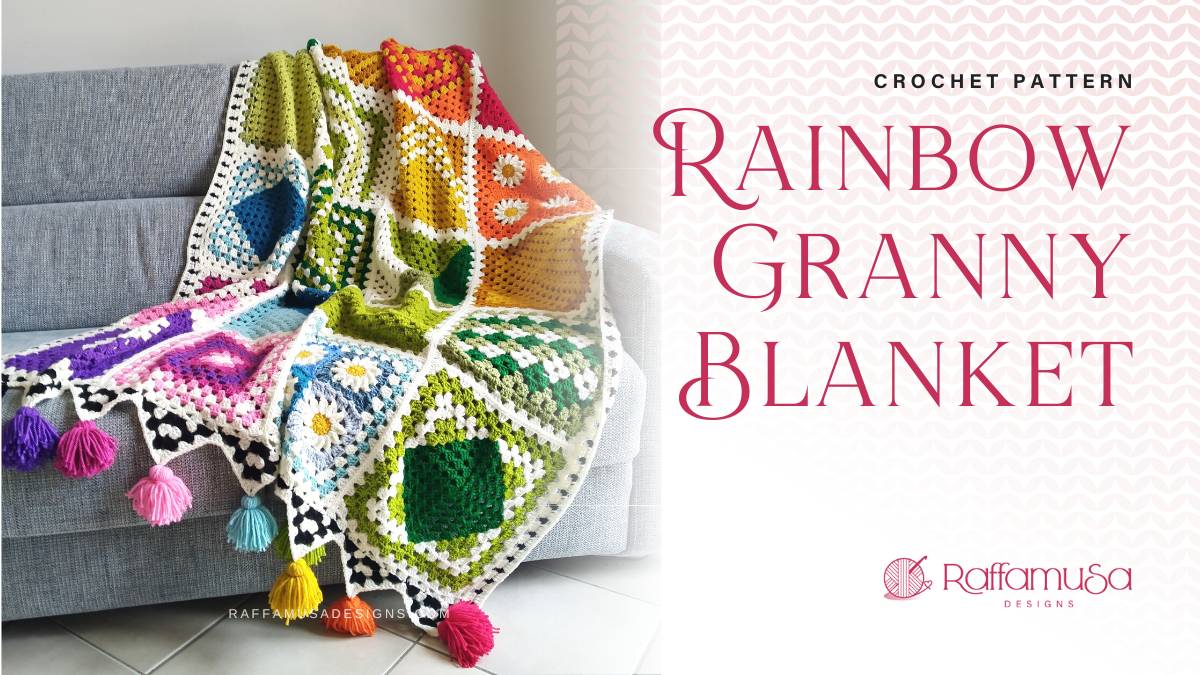 Rainbow Granny Squares Blanket - Free Crochet Pattern - Raffamusa Designs