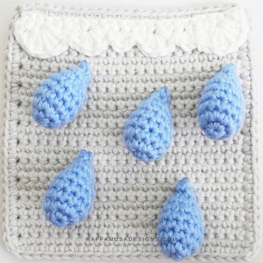Crochet Cloud and Raindrops - Raffamusa Designs