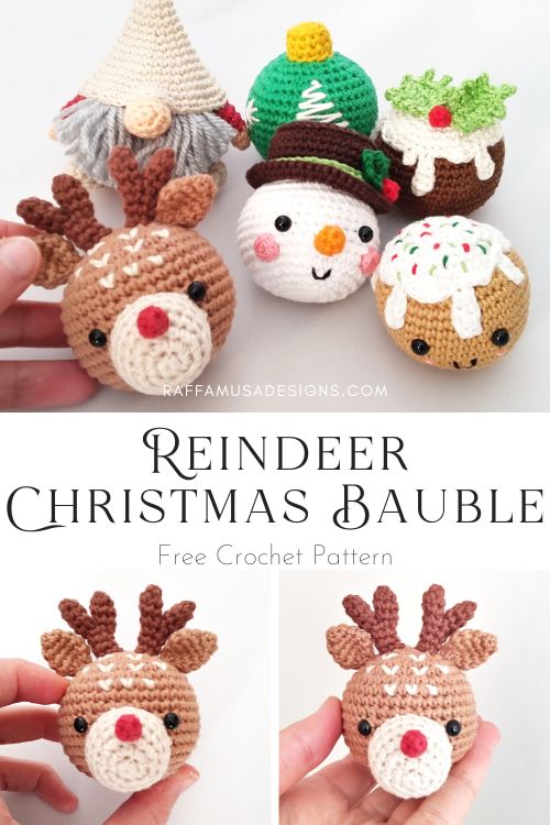 Crochet Reindeer Bauble - Free Amigurumi Pattern - Raffamusa Designs