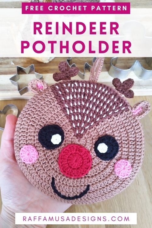 Reindeer Christmas Potholder - Free Crochet Pattern - Raffamusa Designs