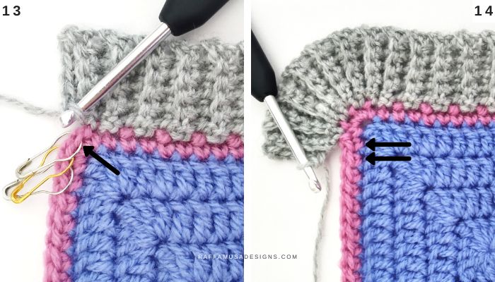Crochet Ribbed Border Edging - Tutorial - 13, 14 - Raffamusa Designs