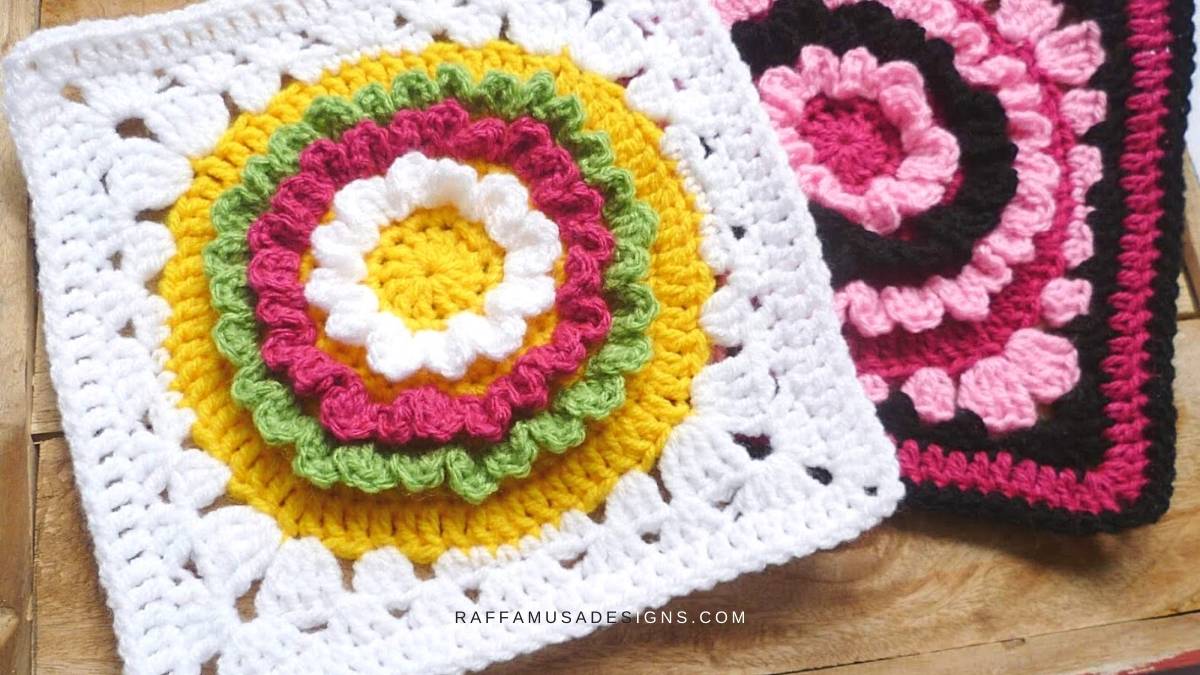 Ruffle Flower Granny Square - Free Crochet Pattern - Raffamusa Designs