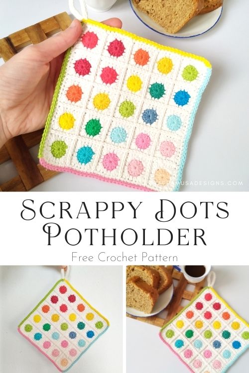 Scrappy Dots Potholder - Free Crochet Pattern - Raffamusa Designs