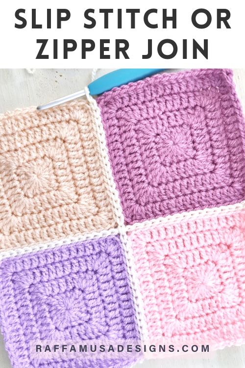 Crochet Slip Stitch Join or Zipper Join for Granny Squares - Step-by-Step Tutorial - Raffamusa Designs