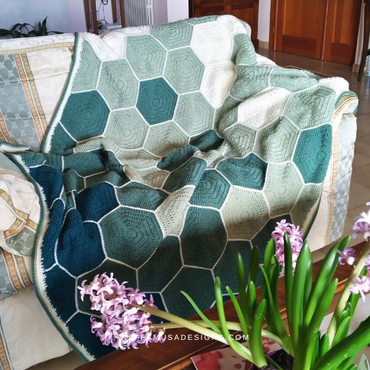 Crochet Solid Hexagons Throw Blanket - Raffamusa Designs