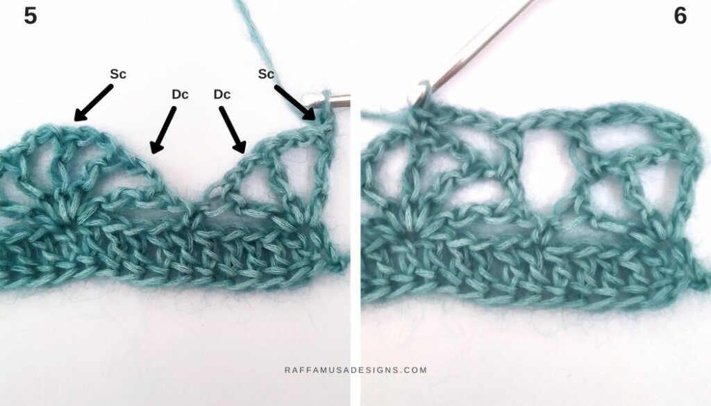 Crochet Lace Shell Stitch Tutorial - 5-6 - Raffamusa Designs