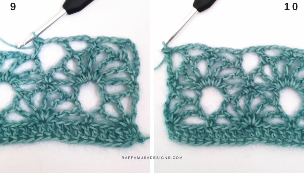 Crochet Lace Shell Stitch Tutorial - 9-10 - Raffamusa Designs