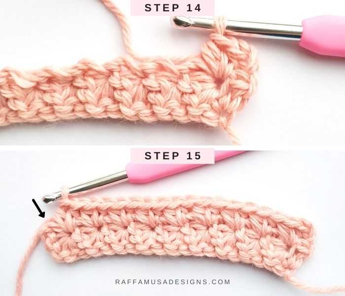 How to crochet the Star Stitch - Step 14 and 15 - Raffamusa Designs