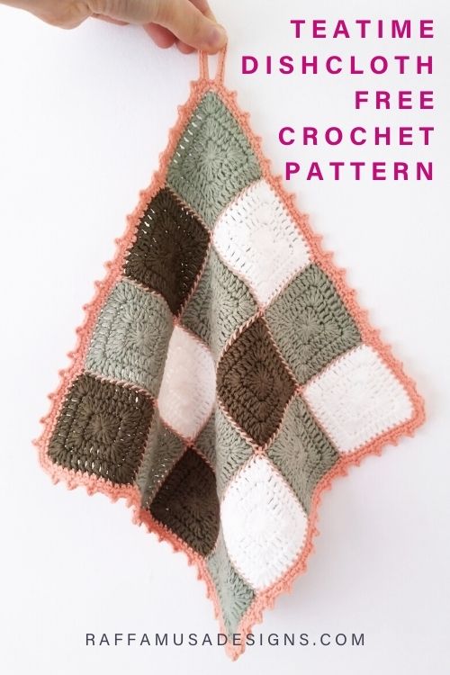 Teatime Dishcloth with Solid Granny Squares - Free Crochet Pattern - Raffamusa Designs