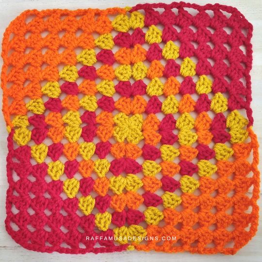 Crochet Tilted Diamond Granny Square - C2C Squaring - Raffamusa Designs
