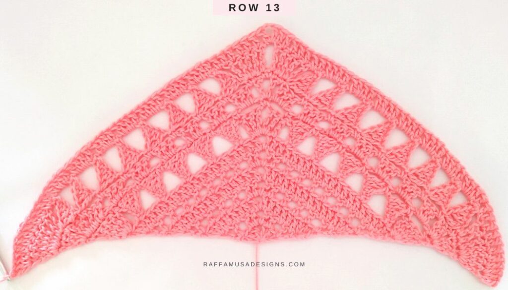 Triangles and Cones Shawl - Row 13 - Raffamusa Designs