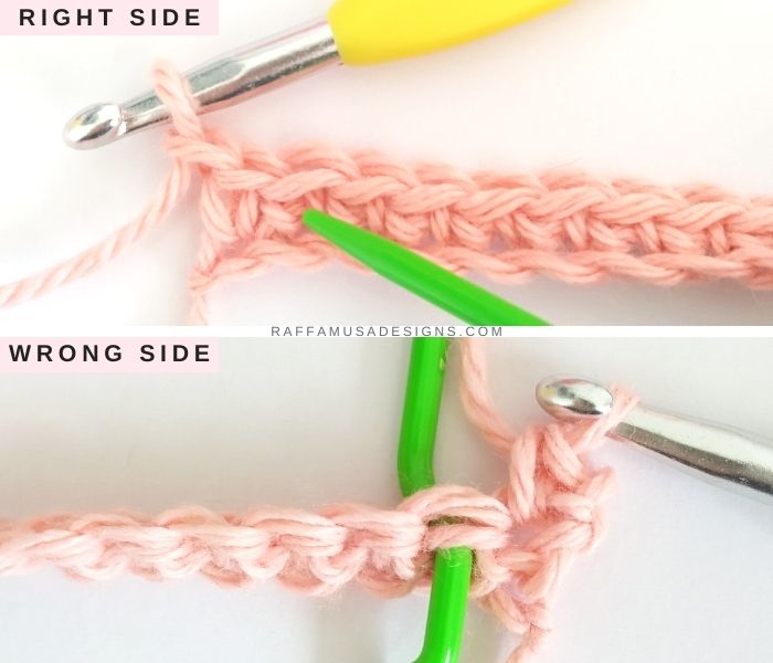 Where to insert the hook for the knit stitch - Row 2 - Raffamusa Designs