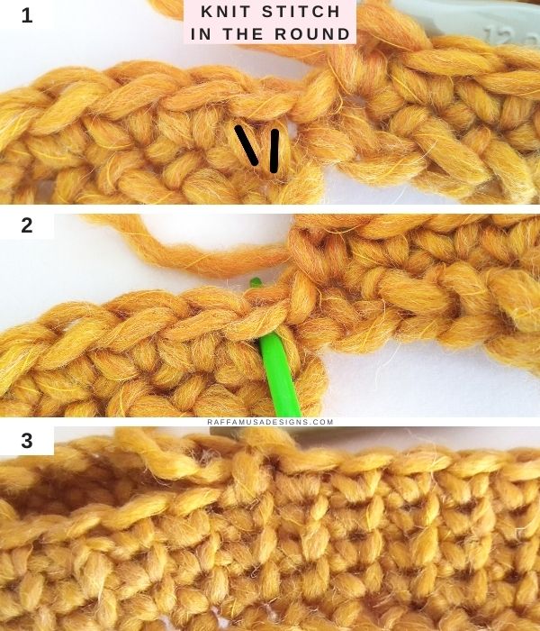 How to Crochet the Waistcoat Stitch or Knit Stitch - In the Round - Free Tutorial - Raffamusa Designs