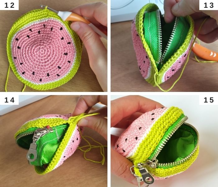 How to Line your Crochet Purse and Add a Zipper - Part 4 - Raffamusa Designs