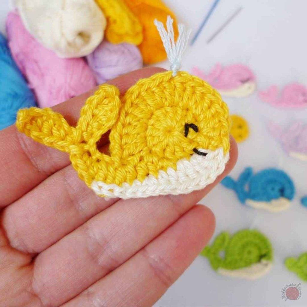 Big Whale Applique in yellow yarn