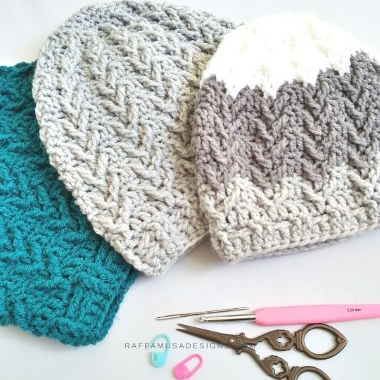 Crochet Wrapped Arrow Beanie - Free Crochet Pattern in 3 Sizes - Raffamusa Designs