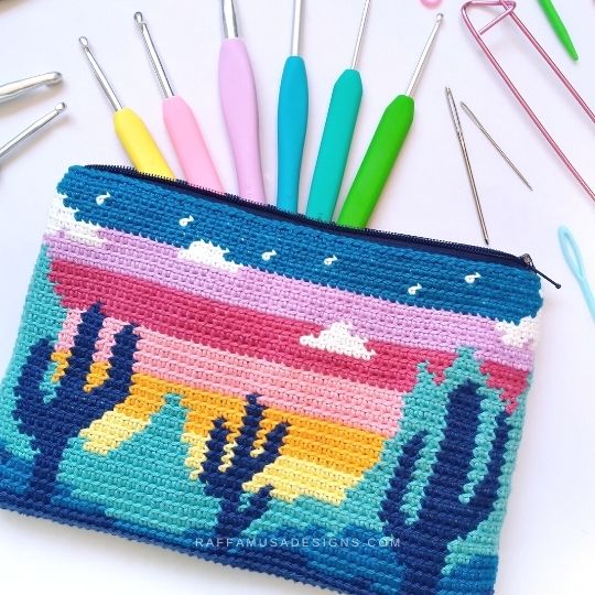 Tapestry Crochet Desert Cacti Zipper Pouch - Raffamusa Designs