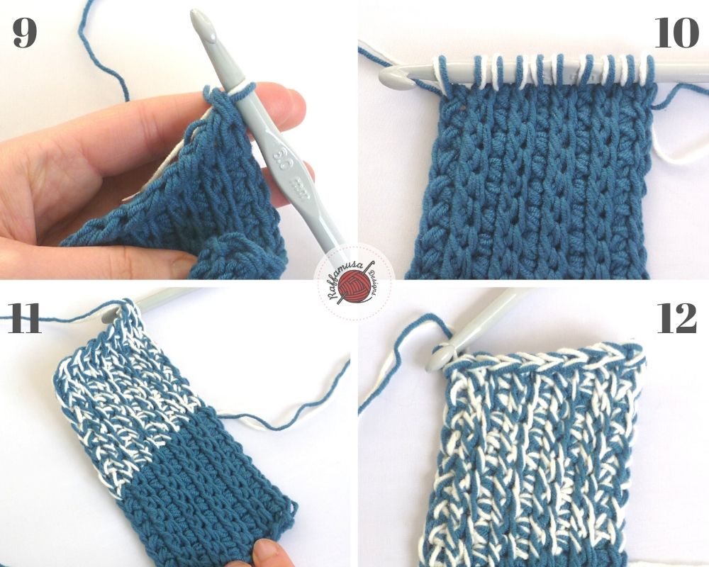 Easy Tunisian Crochet Cottage Potholder, Join new color combo