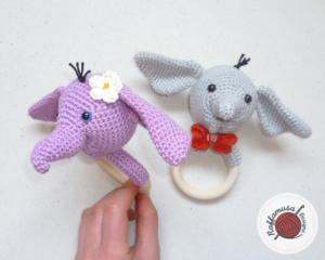 Elephant Baby Rattles in pink and grey