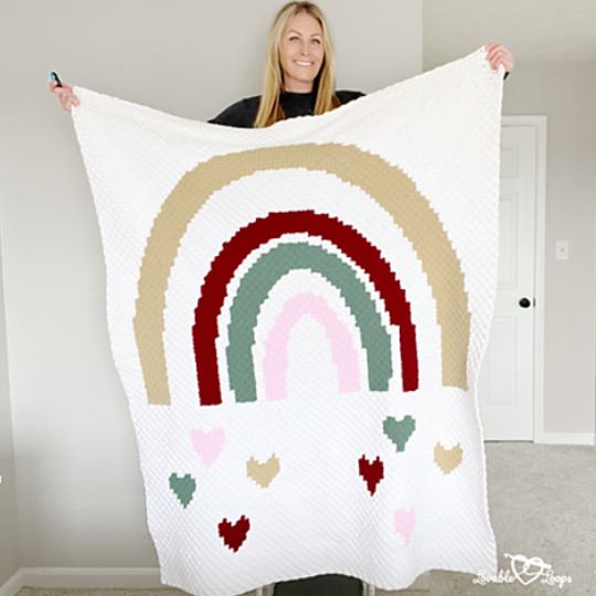 Falling Hearts Rainbow Blanket - Lovable Loops Crochet Designs